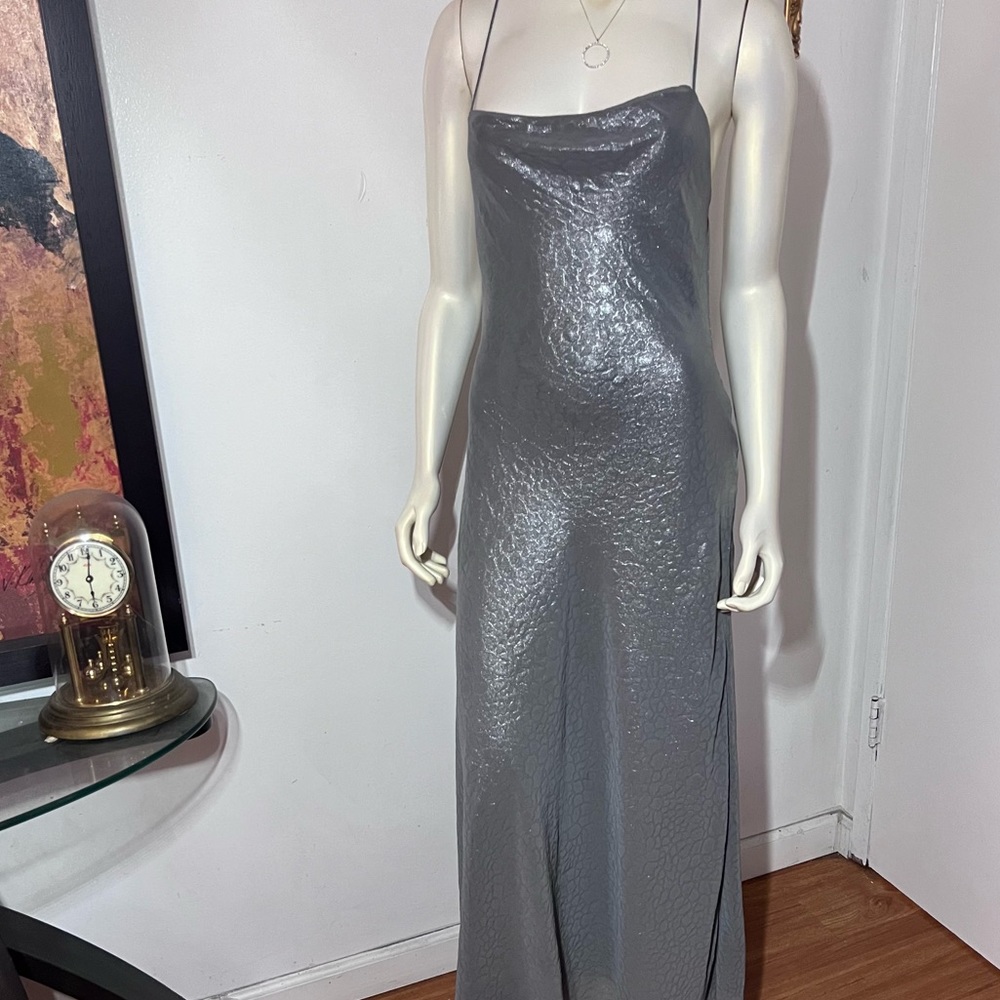 Silence + Noise Silver Slip Dress Size Large AB Maxi Liquid Fluid Backless Silve - Picture 15 of 16
